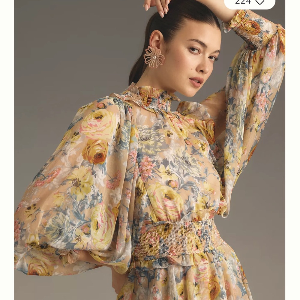 Elliatt Astrid Floral Print Long Sleeve Asymmetric Chiffon Dress